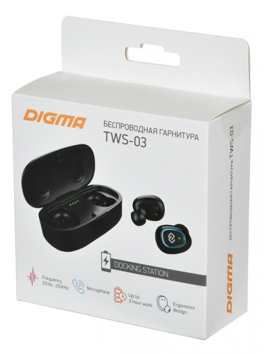 Гарнитура вкладыши Digma TWS-03 черный беспроводные bluetooth в ушной раковине (TS31) фото 2