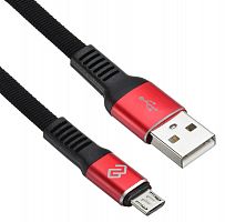 Кабель Digma USB A (m) micro USB B (m) 3м черный/красный плоский