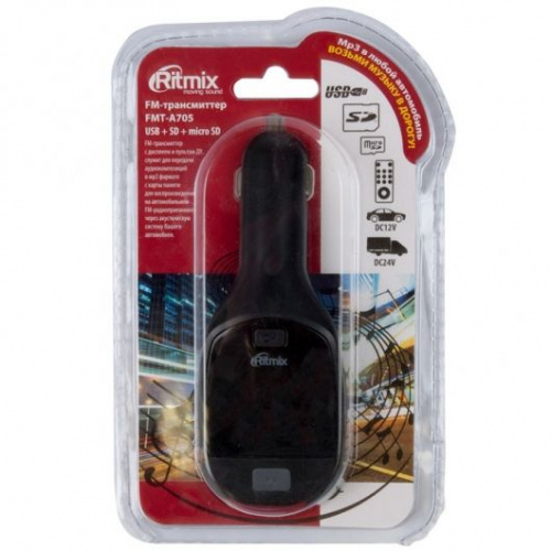 Автомобильный FM-модулятор Ritmix FMT-A705 черный SD/MicroSD USB PDU (15118383) фото 2