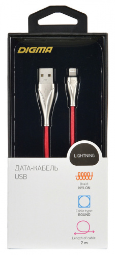 Кабель Digma USB A(m) Lightning (m) 2м красный фото 4