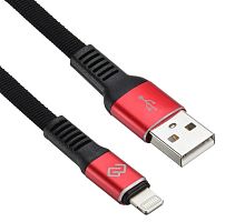 Кабель Digma USB A(m) Lightning (m) 0.15м черный/красный плоский