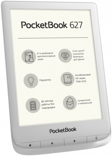Электронная книга PocketBook 627 6" E-Ink Carta 1024x758 Touch Screen 1Ghz 512Mb/8Gb/microSDHC/подсветка дисплея серебристый фото 2
