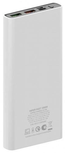 Мобильный аккумулятор Hiper Fast 10000 10000mAh 5A QC PD 2xUSB белый (FAST 10000 WHITE) фото 2