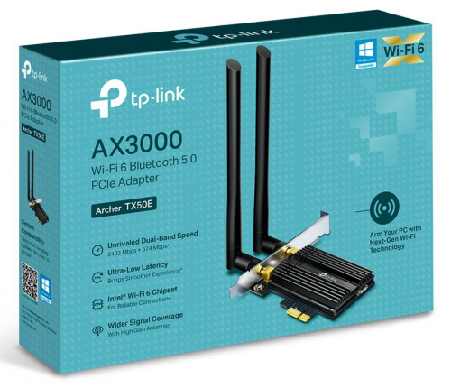 Сетевой адаптер Wi-Fi + Bluetooth TP-Link Archer TX50E AX3000 PCI Express (ант.внеш.несъем.) 2ант. фото 2