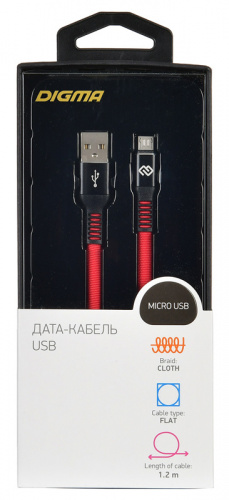 Кабель Digma USB A(m) micro USB B (m) 1.2м красный плоский фото 4