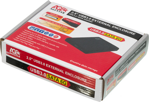 Внешний корпус для HDD AgeStar 3UB2P2 SATA III USB3.0 пластик черный 2.5" фото 3