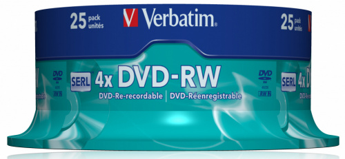 Диск DVD-RW Verbatim 4.7Gb 4x Cake Box (25шт) (43639) фото 2