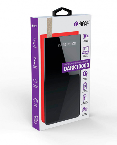 Мобильный аккумулятор Hiper DARK 10000 Black 10000mAh 2.4A QC PD 2xUSB черный фото 3