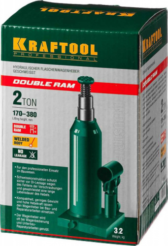 Домкрат Kraftool Double Ram 43463-2 бутылочный гидравлический зеленый фото 5