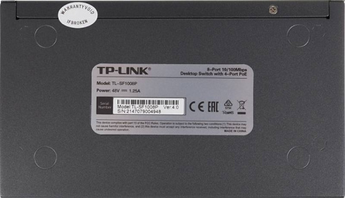 Коммутатор TP-Link TL-SF1008P (L2) 8x100Мбит/с 4PoE 57W неуправляемый фото 2