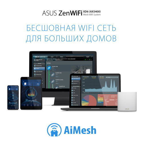 Бесшовный Mesh роутер Asus ZenWiFi XD6 (W-2-PK) AX5400 10/100/1000BASE-TX белый (упак.:2шт) фото 3