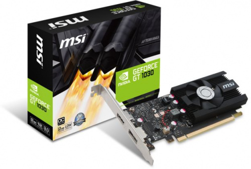Видеокарта MSI PCI-E GT 1030 2G LP OC NVIDIA GeForce GT 1030 2048Mb 64 GDDR5 1265/6008/HDMIx1/DPx1/HDCP Ret low profile