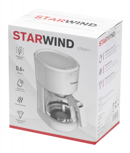 Кофеварка капельная Starwind STD0611 600Вт белый фото 2