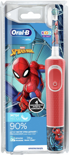Зубная щетка электрическая Oral-B Kids Spiderman D100.413.2K EE красный фото 2