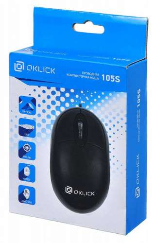 Мышь Оклик 105S черный оптическая (800dpi) USB для ноутбука (3but) фото 5