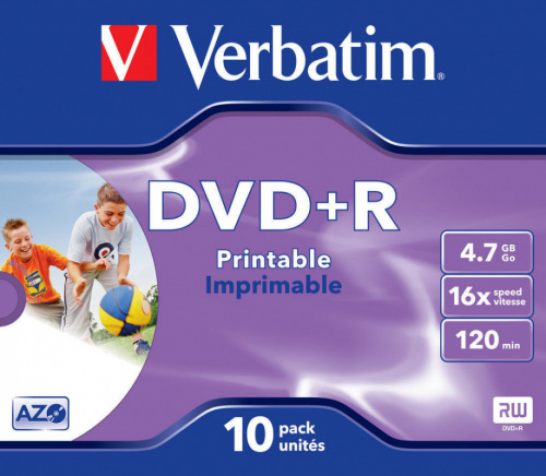Диск DVD+R Verbatim 4.7Gb 16x Jewel case (10шт) Printable (43508) фото 2