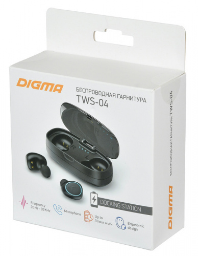 Гарнитура вкладыши Digma TWS-04 черный беспроводные bluetooth в ушной раковине (TS30) фото 13
