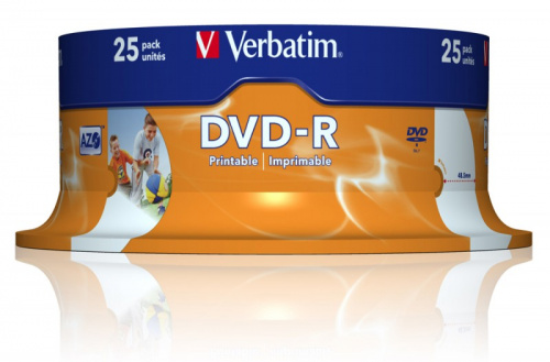 Диск DVD-R Verbatim 4.7Gb 16x Cake Box (25шт) Printable (43538) фото 2