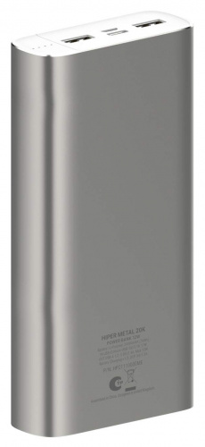 Мобильный аккумулятор Hiper METAL 20K 20000mAh 2.4A серебристый (METAL 20K SILVER) фото 5