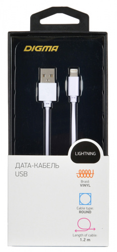 Кабель Digma LIGHT-1.2M-WH USB (m)-Lightning (m) 1.2м белый фото 3