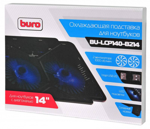 Подставка для ноутбука Buro BU-LCP140-B214 14"335x265x22мм 1xUSB 2x 140ммFAN 480г металлическая сетка/пластик черный фото 5