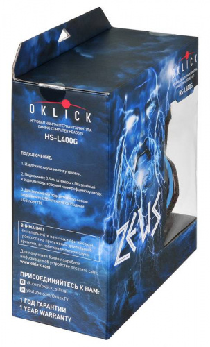 Наушники с микрофоном Оклик HS-L400G ZEUS черный/синий 2.2м мониторные оголовье (359480) фото 9