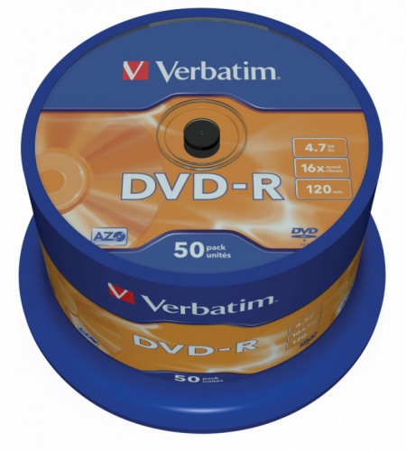 Диск DVD-R Verbatim 4.7Gb 16x Cake Box (50шт) (43548) фото 2