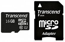 Флеш карта microSDHC 16Gb Class10 Transcend TS16GUSDU1 + adapter