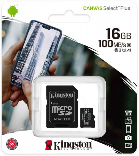 Флеш карта microSDHC 16Gb Class10 Kingston SDCS2/16GB Canvas Select Plus + adapter фото 3