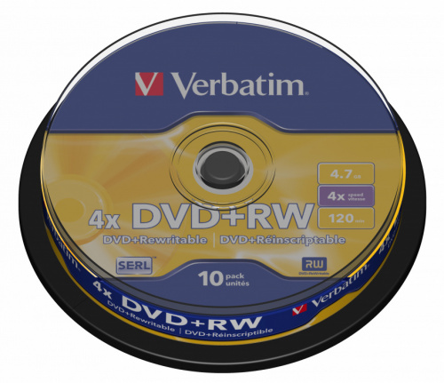 Диск DVD+RW Verbatim 4.7Gb 4x Cake Box (10шт) (43488) фото 2