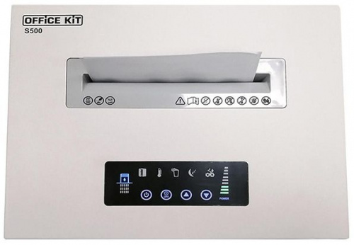 Шредер Office Kit S500 белый (секр.P-5) фрагменты 17лист. 50лтр. скрепки скобы пл.карты CD фото 5