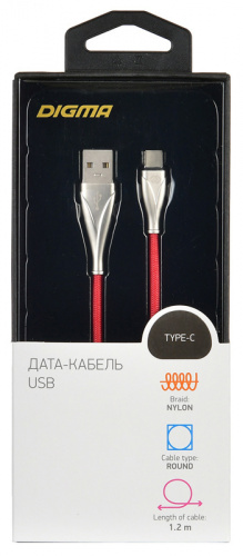 Кабель Digma USB A(m) USB Type-C (m) 1.2м красный фото 4