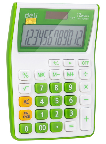 Калькулятор настольный Deli E1122/GRN зеленый 12-разр. фото 2