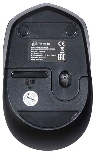 Мышь Оклик 488MW черный оптическая (1600dpi) беспроводная USB для ноутбука (4but) фото 9