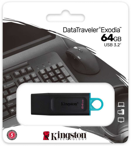 Флеш Диск Kingston 64GB DataTraveler Exodia DTX/64GB USB3.2 черный/голубой фото 3