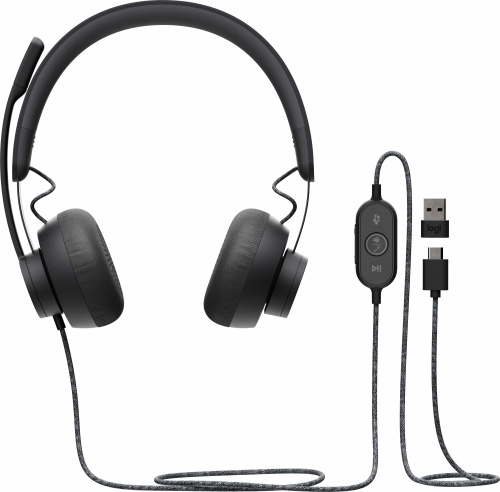 Наушники с микрофоном Logitech Zone Wired UC черный матовый 1.9м накладные USB оголовье (981-000875) фото 3