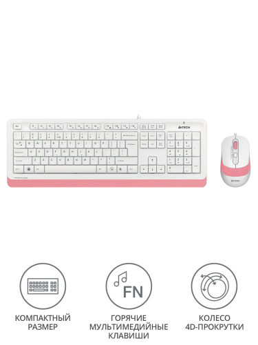 Клавиатура + мышь A4Tech Fstyler F1010 клав:белый/розовый мышь:белый/розовый USB Multimedia фото 2