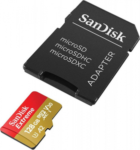Флеш карта microSDXC 128Gb Class10 Sandisk SDSQXA1-128G-GN6MA Extreme + adapter фото 3