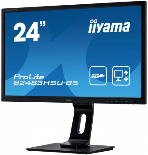 Монитор Iiyama 24" ProLite B2483HSU-B5 черный TN+film LED 1ms 16:9 HDMI M/M матовая HAS Pivot 250cd 170гр/160гр 1920x1080 D-Sub DisplayPort FHD USB 5.1кг фото 2