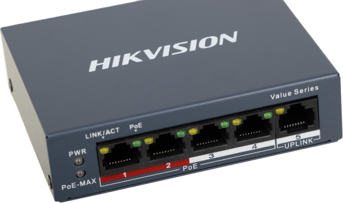 Коммутатор Hikvision DS-3E0105P-E/M(B) 4x100Mb 4PoE+ 35W неуправляемый фото 4