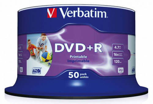 Диск DVD+R Verbatim 4.7Gb 16x Cake Box (50шт) Printable (43512) фото 3