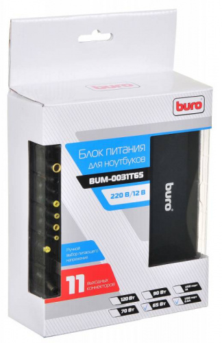 Блок питания Buro BUM-0031T65 ручной 65W 12V-24V 11-connectors 3.2A 1xUSB 0.6A от бытовой электросети/от прикуривателя фото 6