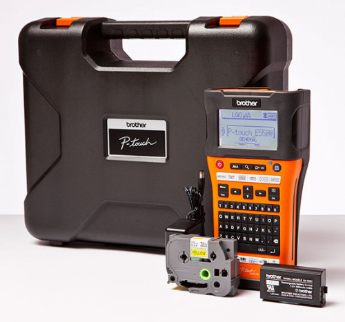 Термопринтер Brother P-touch PT-E550WVP (для печ.накл.) переносной оранжевый/черный фото 2