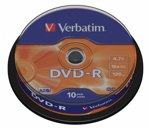 Диск DVD-R Verbatim 4.7Gb 16x Cake Box (10шт) (43523) фото 2