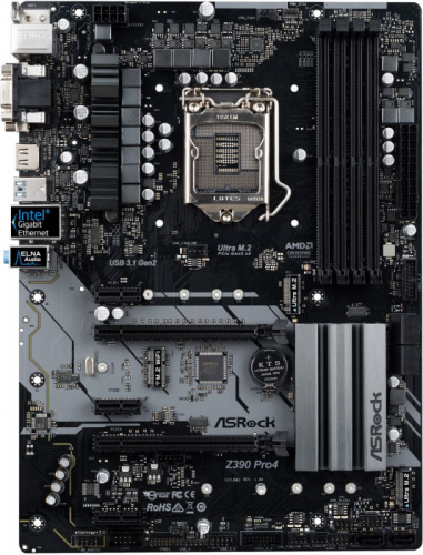 Материнская плата Asrock Z390 PRO4 Soc-1151v2 Intel Z390 4xDDR4 ATX AC`97 8ch(7.1) GbLAN RAID+VGA+DVI+HDMI