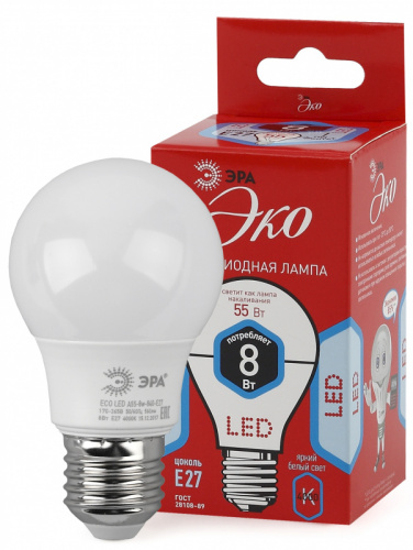 Лампа светодиодная Эра A55-8W-840-E27 8Вт цоколь:E27 4000K 220В колба:A55 (упак.:3шт) фото 2