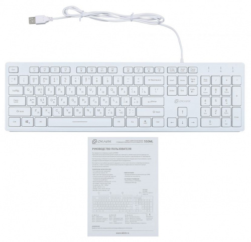 Клавиатура Оклик 550ML белый USB slim Multimedia LED фото 5