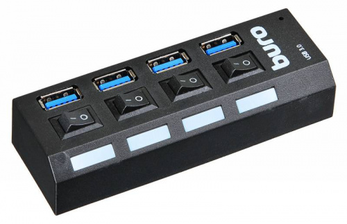 Разветвитель USB 3.0 Buro BU-HUB4-U3.0-L 4порт. черный фото 4