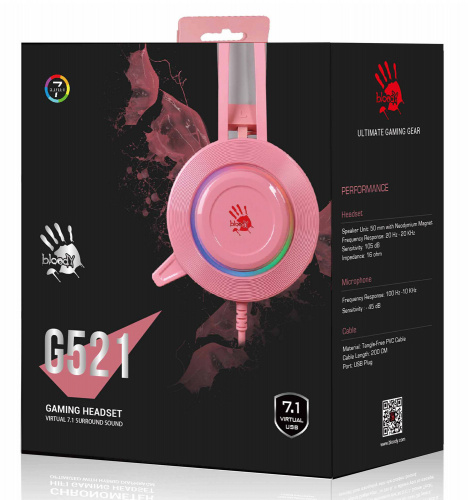 Наушники с микрофоном A4Tech Bloody G521 розовый 2.3м мониторные USB оголовье (G521 ( PINK )) фото 3