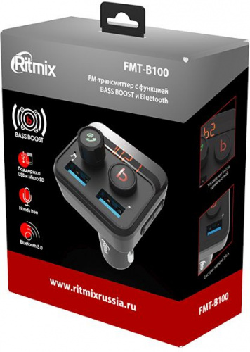 Автомобильный FM-модулятор Ritmix FMT-B100 черный MicroSD BT USB (80000554) фото 6